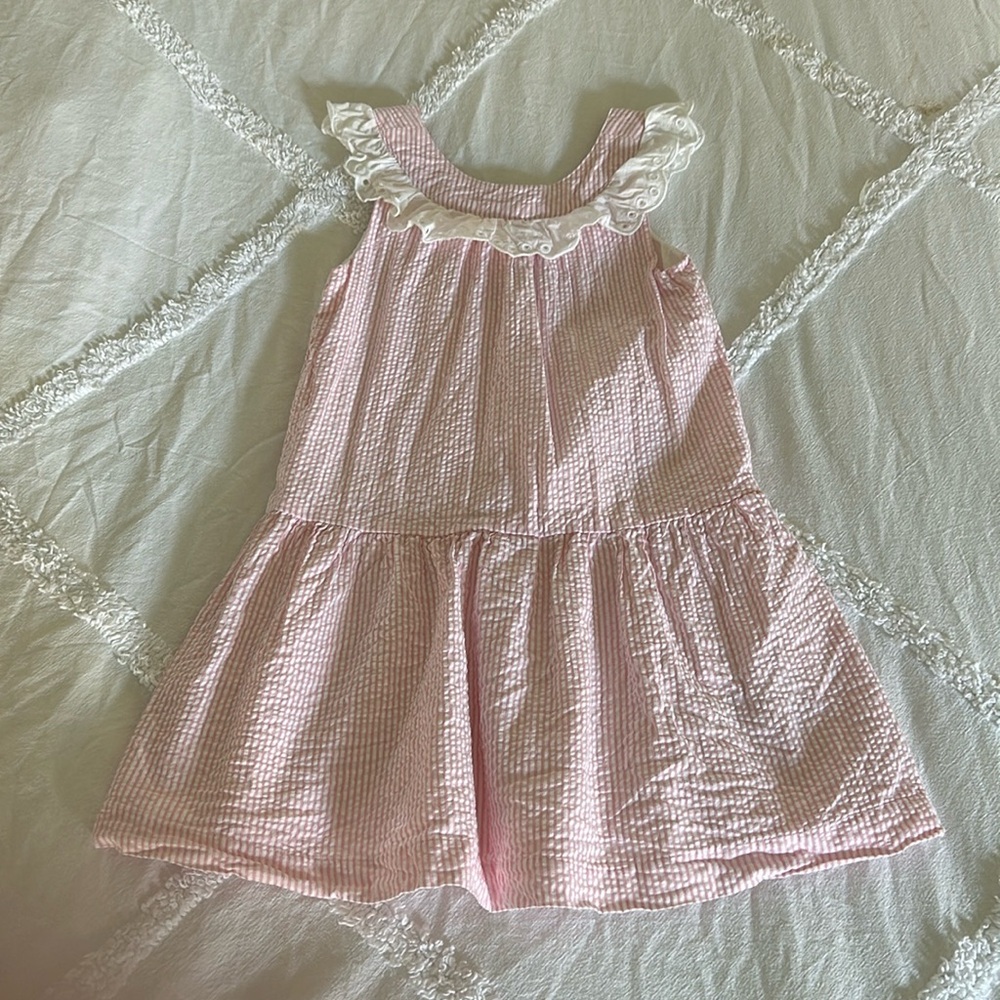Janie & Jack pink seersucker dress worn once size 5